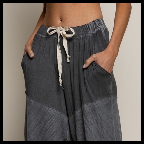 POL Wide Leg Pants W/Drawstring Mix Fabric RESTOCKING IN BLACK & 4 MORE COLORS! - Picture 8 of 14